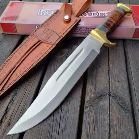 Stor bowiekniv 43 cm – Rough Ryder med lindat läderhandtag