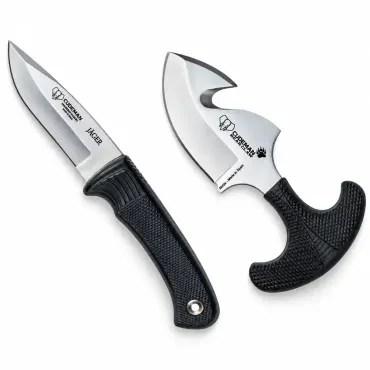 Cudeman jaktset – Jäger jaktkniv 10 cm och Bear Claw flåkniv 8 cm med buköppnare