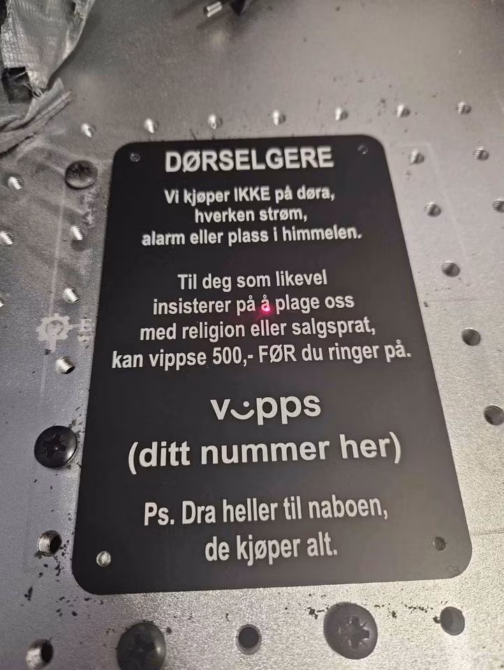 Skilt for dørselgere