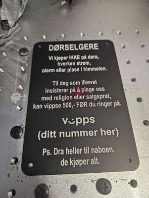 Skilt for dørselgere