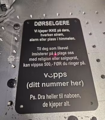 Skilt for dørselgere