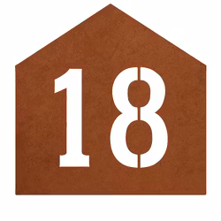 Corten husnummer plate med husform