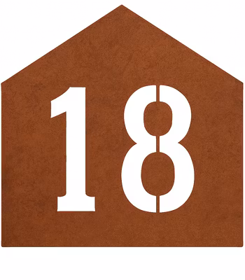 Corten husnummer plate med husform