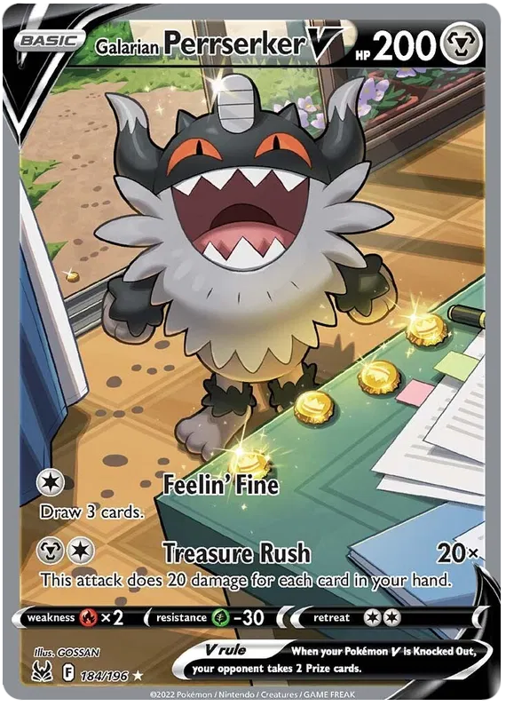 Galarian Perrserker V - 184/196 - Alternate Art Ultra Rare - Lost Origin