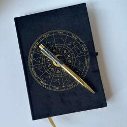 Anteckningsblock med Obsidianpenna - Astrologihjul