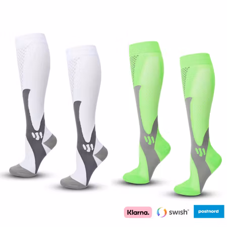 Stödstrumpor sport 2-pack (Vit/Grön)