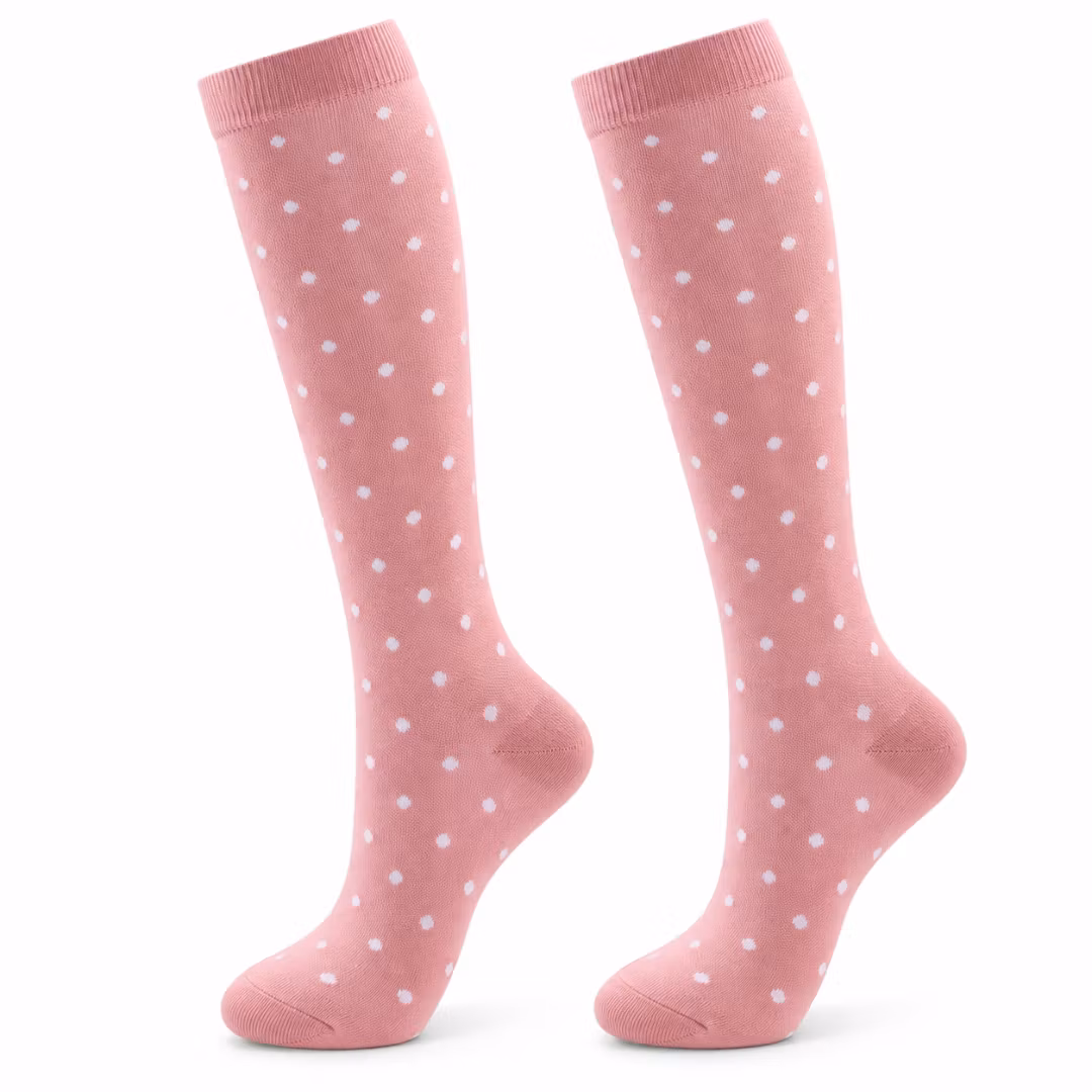 Stödstrumpor rosa (Vita prickar)