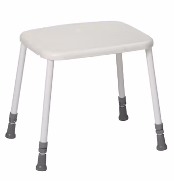 XXL "HEAVY" shower stool, standard seat, high-quality rubber feet (1-1110-T), metal, white, height adjustable from 43 to 58 cm, load capacity up to 200 kg, HMV No. 04.40.03.1019