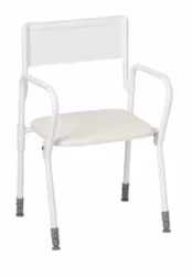 "MOBILE" hopfällbar duschstol, standardsits (1-1118), metall, vit, höjdjusterbar från 45 till 60 cm, lastkapacitet upp till 130 kg, HMV nr 04.40.03.2027