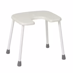 Tabouret de douche hygiénique « LINA » (1-1111-L), métal blanc, hauteur réglable de 43 à 58 cm, charge maximale de 150 kg
