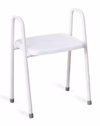 Duschpall "STANDARD" med armstöd, standardsits (49-104), metall, vit, sitthöjd 50 cm, lastkapacitet upp till 150 kg