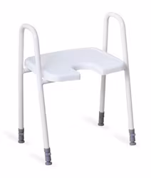 "STANDARD" shower stool with armrests, hygienic seat, high-quality rubber feet (49-107), metal, white, height adjustable from 45 to 60 cm, load capacity up to 150 kg