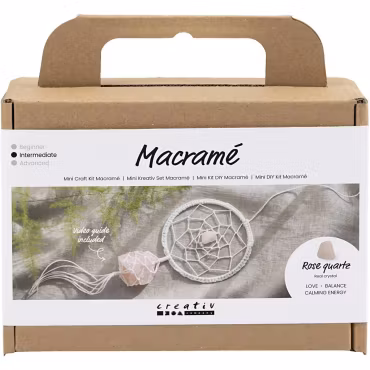 Mini DIY Kit makramé 1 Förp., Drömfångare Med Rosenkvartskristall, Ljusrosa, Vit