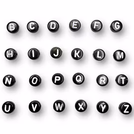 Bokstavspärlor, A-Z, 7 mm, Svart - Styckevis