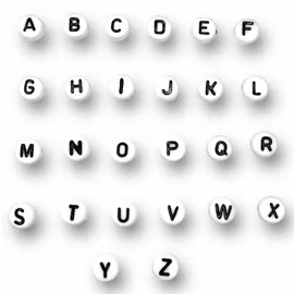 Bokstavspärlor, A-Z, 7 mm, Vit - Styckevis