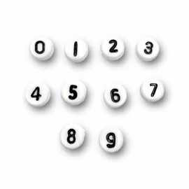 Sifferpärlor, 0-9, 7 mm, Vit -Styckevis