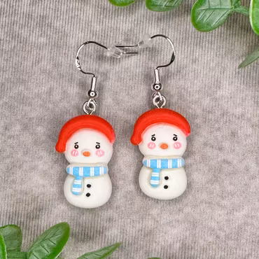 Snögubbar med röd mössa & blå halsduk – örhängen