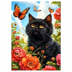 Svart katt diamond painting 5D – 30×40 cm