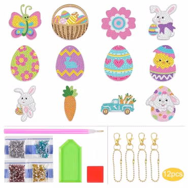 Påsk Diamond Painting Nyckelringar – 12-pack 5D DIY kit