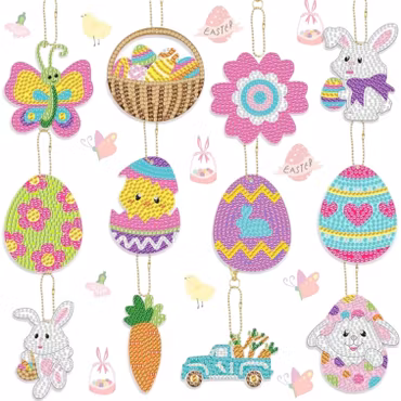 Påsk Diamond Painting Nyckelringar – 12-pack 5D DIY kit