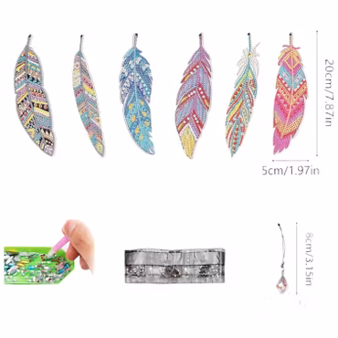 6-pack Diamond Painting bokmärken med hängsmycken – 5D DIY kit