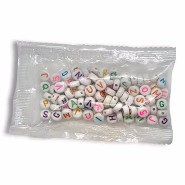 Bokstavspärlor, A-Z, 7 mm, färgglada - förpackning ca 100 st