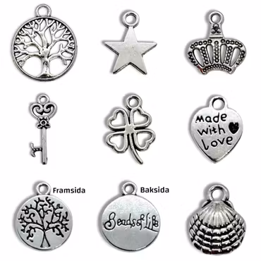 Berlockmix i silver – olika motiv