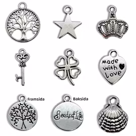 Berlockmix i silver – olika motiv