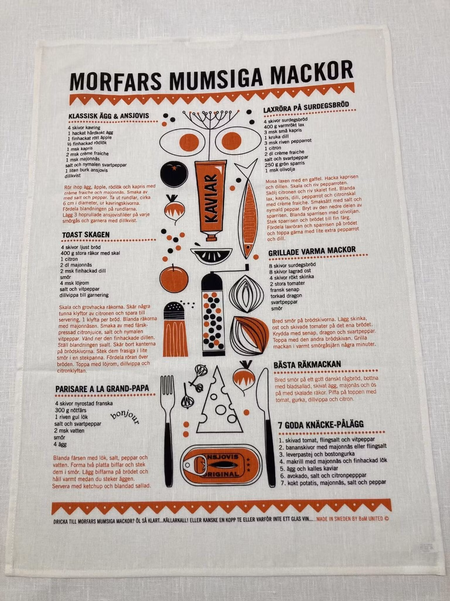 Kökshandduk Morfars mumsiga mackor i halvlinne 50 x 70 cm