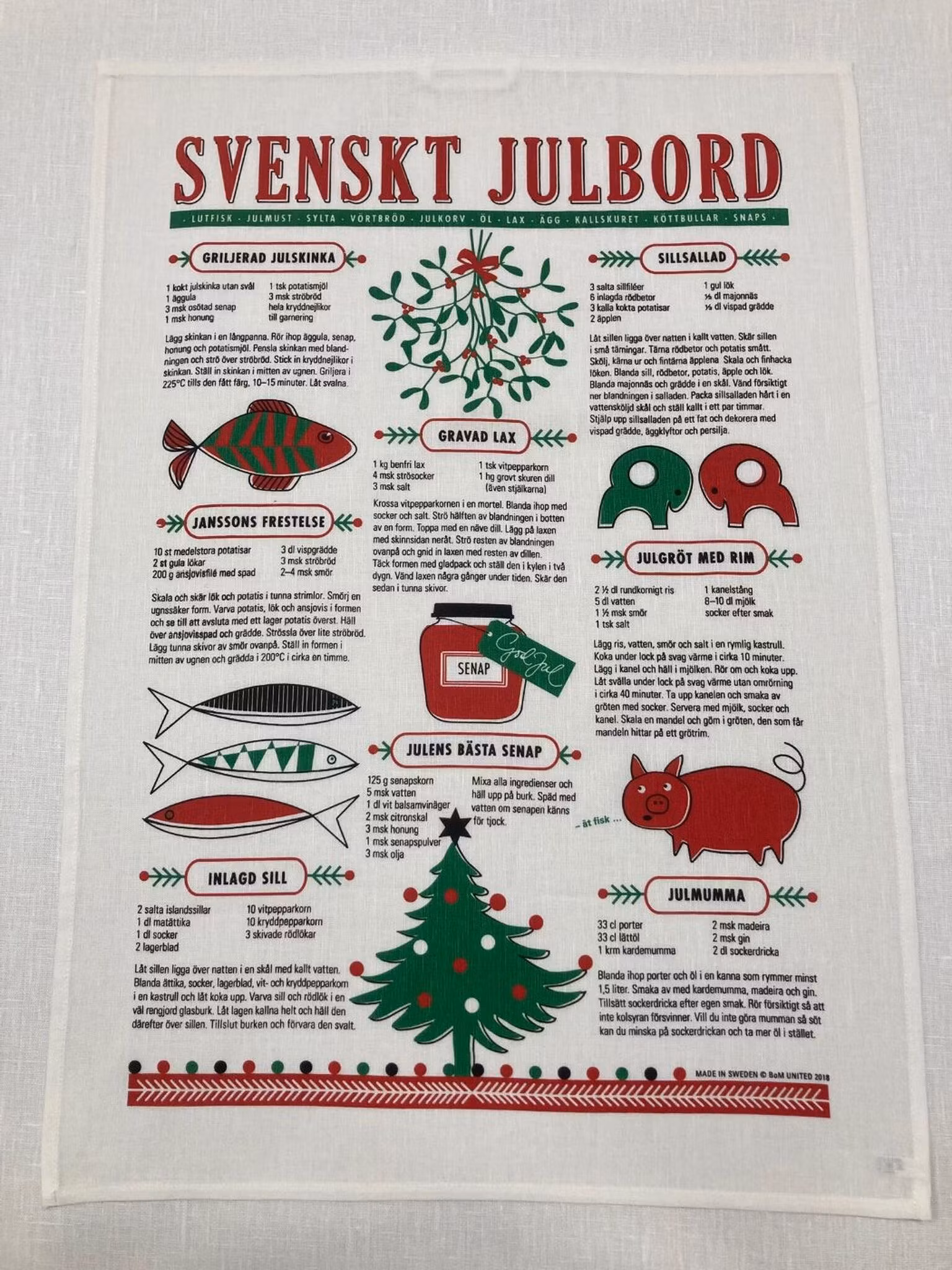 Kökshandduk Svenskt Julbord i halvlinne med svenska julrecept 50 x 70 cm