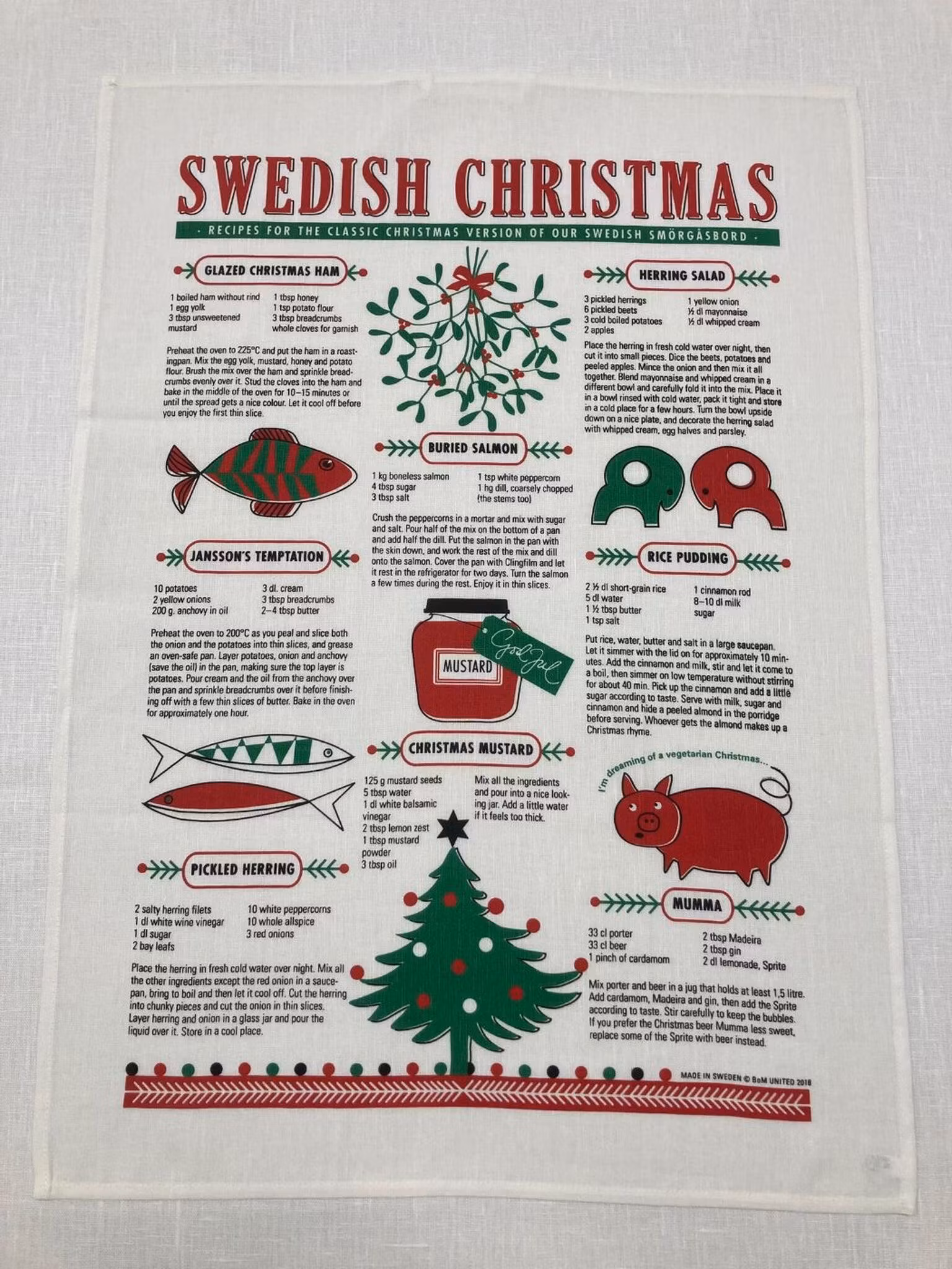 Kökshandduk Swedish Christmas i halvlinne med svenska jultraditioner 50 x 70 cm