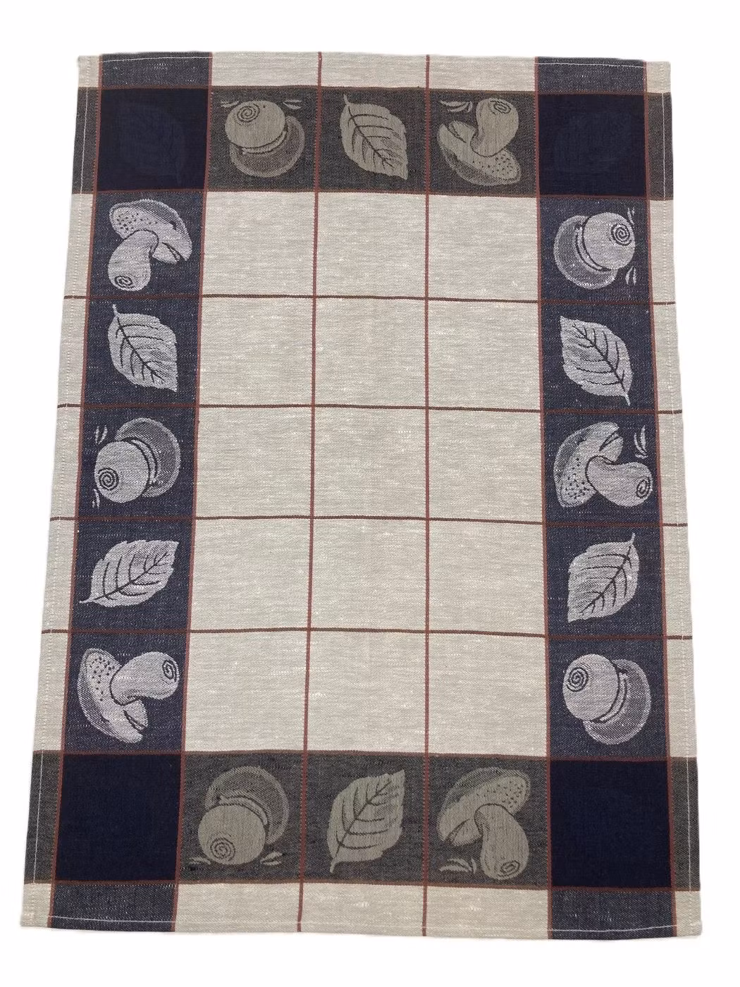 Jacquardvävd kökshandduk Hedegård Hemtextil med svampmotiv i marinblått 50 x 70 cm