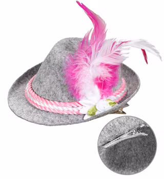Tyrolerhatt - mini hatt med fjäder rosa