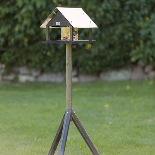 Vildfågelmatare med ben & silo, granträ, 29 × h27 × 38 cm, svart