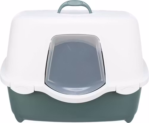 Kattlåda Davio med huv, 56 × 39 × 39 cm, grön/vit