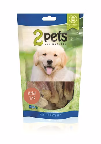 2pets Dogsnack Rabbit ears w. rabbit meat, 100g