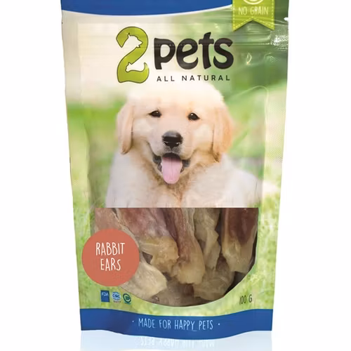2pets Dogsnack Rabbit ears w. rabbit meat, 100g