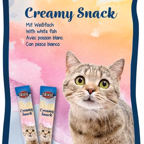 Creamy Snacks till katt. Med vitfisk, 5 × 14 g