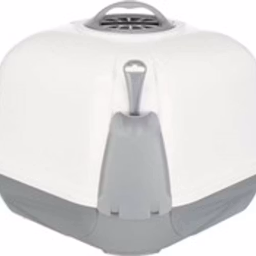 Kattlåda Maro, hörn med huv, 60 × 43 × 52 cm, ljusgrå/granite