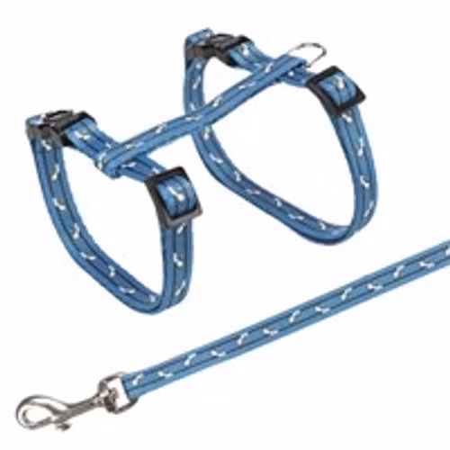 Kattsele+koppel, 24-45 cm/10 mm. 120 cm, kattmotiv, nylon
