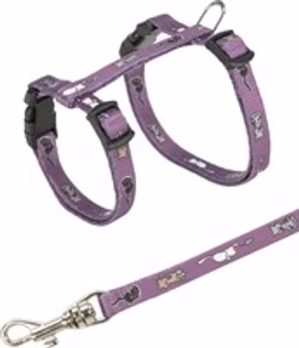 Junior kattsele+koppel, 21-33 cm/8 mm. 120 cm. Kattmotiv,