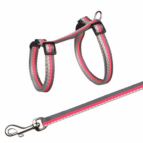 Kattsele+koppel, 27-45 cm/10 mm. 120 cm, nylon,