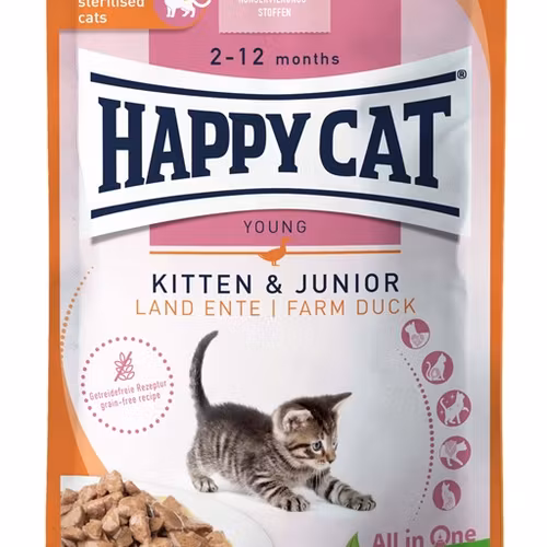 HappyCat våt/sås, Kitten/Jun. anka, 85 g