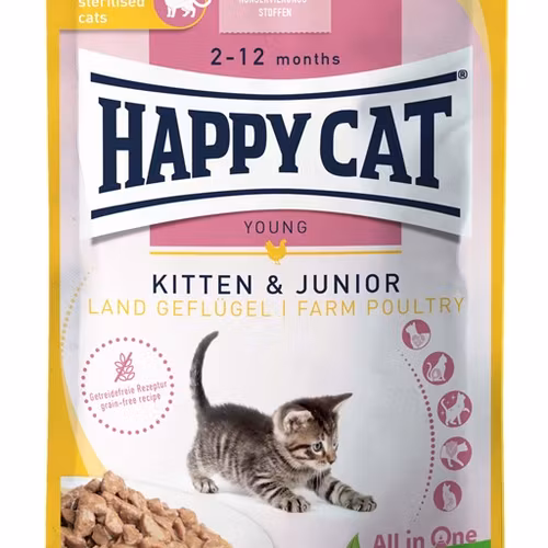 HappyCat våt/sås, Kitten/Jun. fågel, 85 g