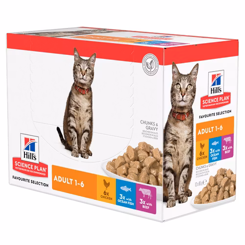 Hills Feline Adult Chicken, Beef & Ocean Fish 12x85g