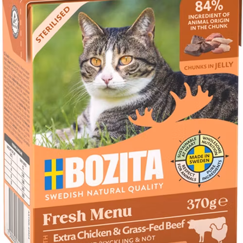 Bozita Katt Sterilised, Tetra Bitar i gelé kyckl/nötkött 370 g