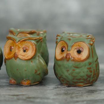 Handgjorda mini uggleformad blomkruka i keramik