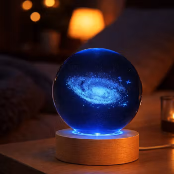 Glaskula med galax och LED-belysning