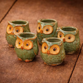 Handgjorda mini uggleformad blomkruka i keramik