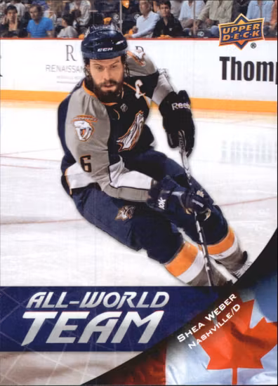 2011-12 Upper Deck All World Team #AW29 Shea Weber (10-78x3-PREDATORS)